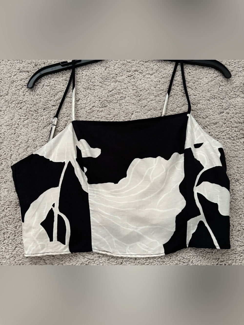 Ladies Black & Tan/cream Floral Crop Cami Top Sz M